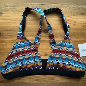 Skye Laila Bikini Top Medium Multicolor Tribal Print Criss Cross Back NWT